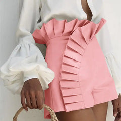 High-Waisted Lace Pleated Shorts for Women