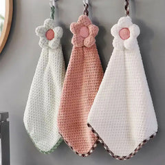 Coral Fleece Fingertip Towel with Loop, Quick-Dry