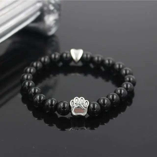 Volcanic Stone Alloy Dog Paw Heart Bead Bracelet