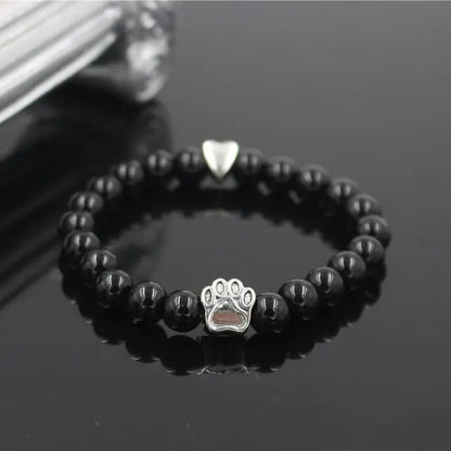 Volcanic Stone Alloy Dog Paw Heart Bead Bracelet