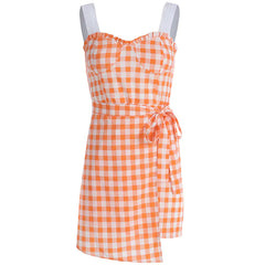 Orange Checkered Waist-Tie Dress