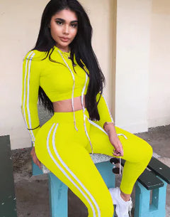 Navel-Cut Hooded Top with Long Pants Sports Set