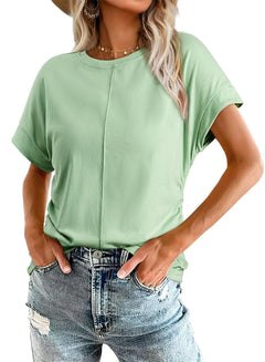 Dokotoo Women Tank Tops Round Neck Cap Sleeve Side Ruched Womens Tops Womens Tank Tops Women Clothing Light Green Medium