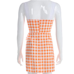 Orange Checkered Waist-Tie Dress
