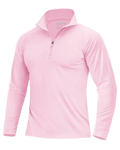 Boladeci UPF 50 Mens Long Sleeve Quarter Zip Sweater Pink Shirt T-Shirt