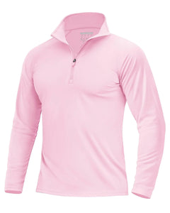 Boladeci UPF 50 Mens Long Sleeve Shirt Quarter Zip Sweater Men Uv Sun Protection Clothing Men Pink Shirt T-Shirt Homme Mock Neck Running Athletic SPF Golf Shirt Men Chandail Uv Homme Lightweight