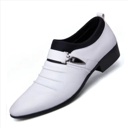 Men's Leather Pointed Toe Dress Shoes in Black, Brown, White