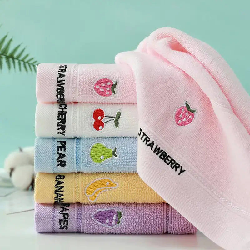 Cotton Fingertip Towels with Cartoon Fruit Embroidery (1/5pcs)