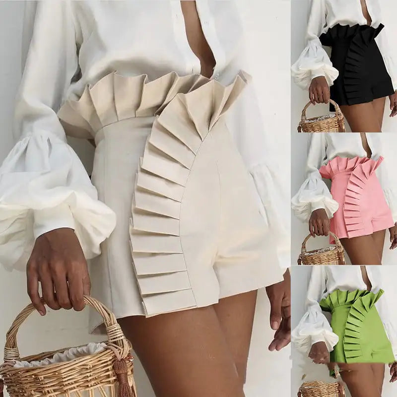 High-Waisted Lace Pleated Shorts for Women