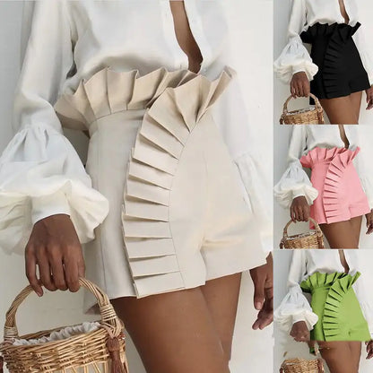High-Waisted Lace Pleated Shorts for Women