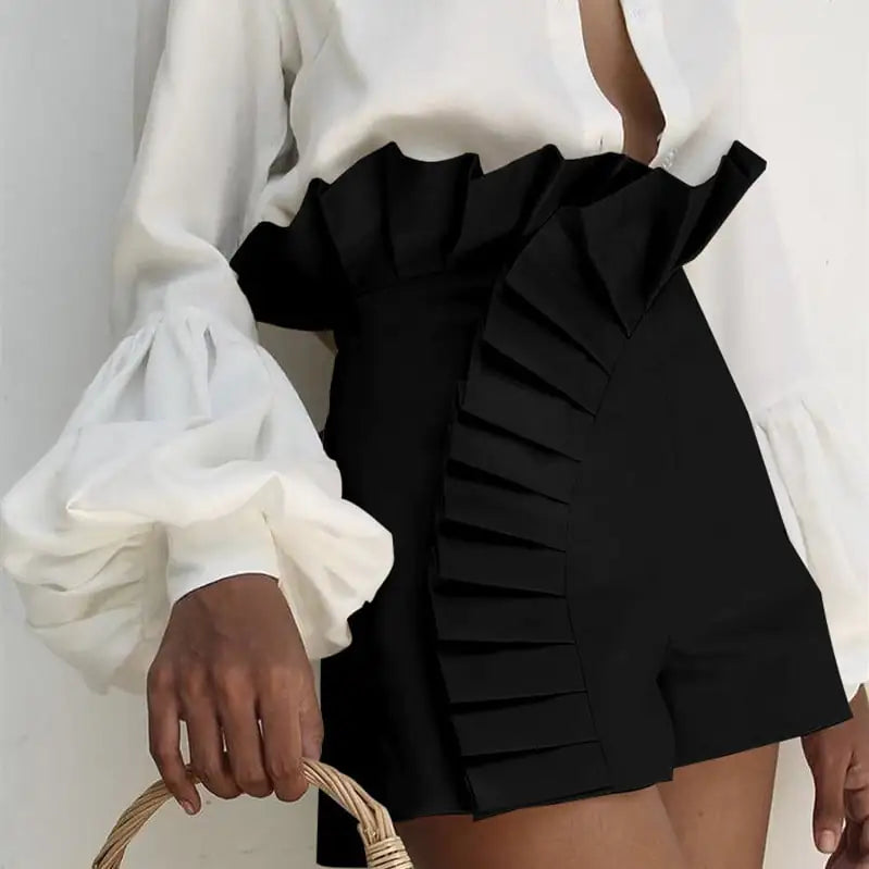 High-Waisted Lace Pleated Shorts for Women