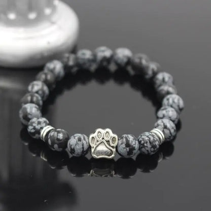 Volcanic Stone Alloy Dog Paw Heart Bead Bracelet