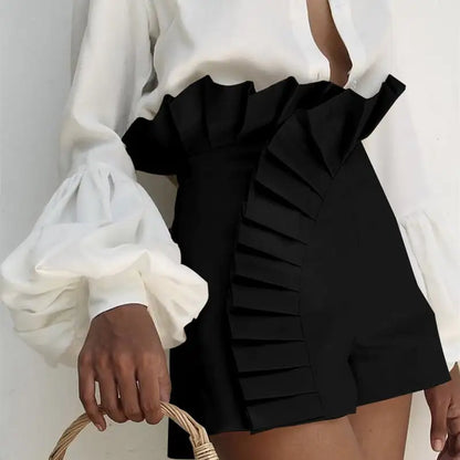 High-Waisted Lace Pleated Shorts for Women