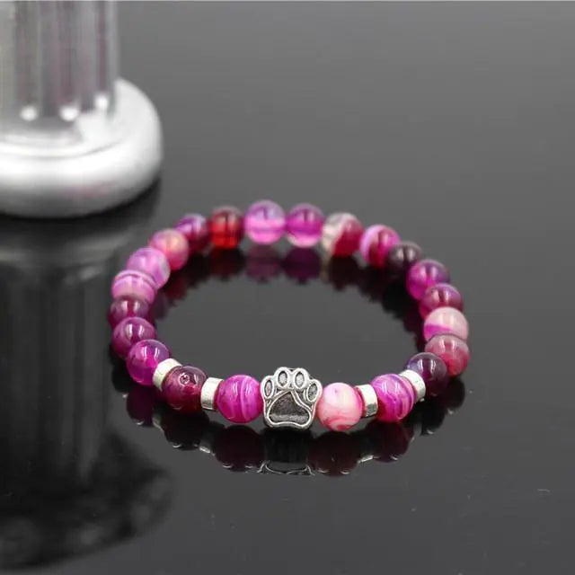 Volcanic Stone Alloy Dog Paw Heart Bead Bracelet