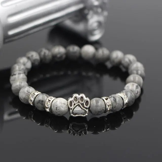 Volcanic Stone Alloy Dog Paw Heart Bead Bracelet