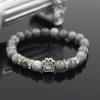 Volcanic Stone Alloy Dog Paw Heart Bead Bracelet