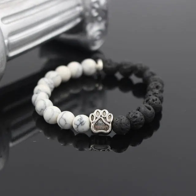 Volcanic Stone Alloy Dog Paw Heart Bead Bracelet