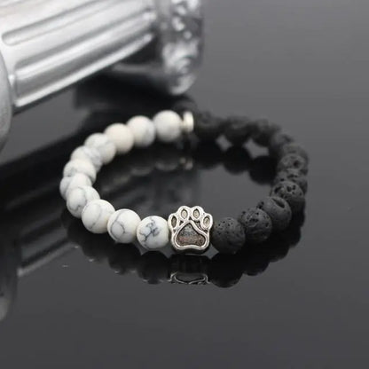 Volcanic Stone Alloy Dog Paw Heart Bead Bracelet