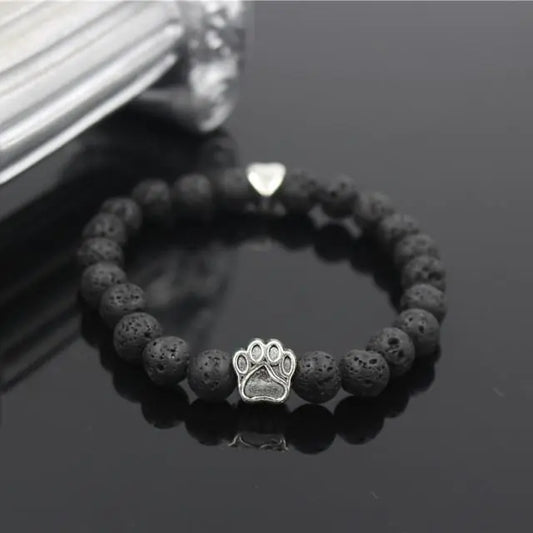 Vulkansteinlegierung Hundepfoten-Herzperlenarmband