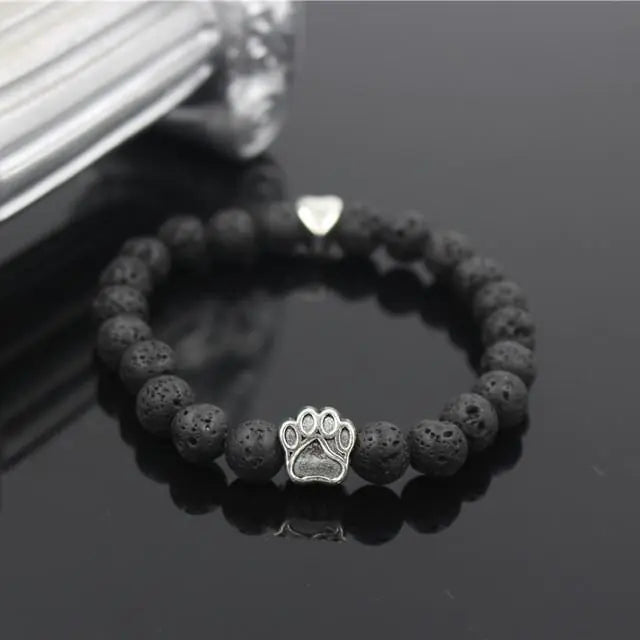 Volcanic Stone Alloy Dog Paw Heart Bead Bracelet